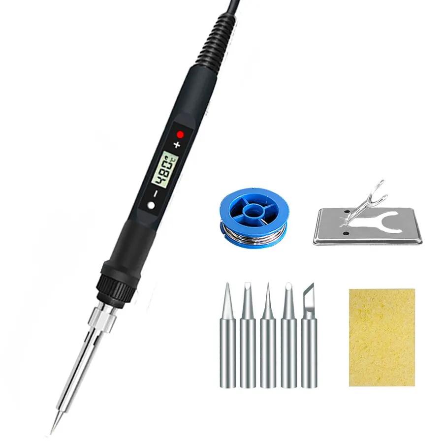 80W Digital Soldering Iron Kit Adjustable Temperature Welding Pen With Lcd Display For Home Repair And Maintenance Tools