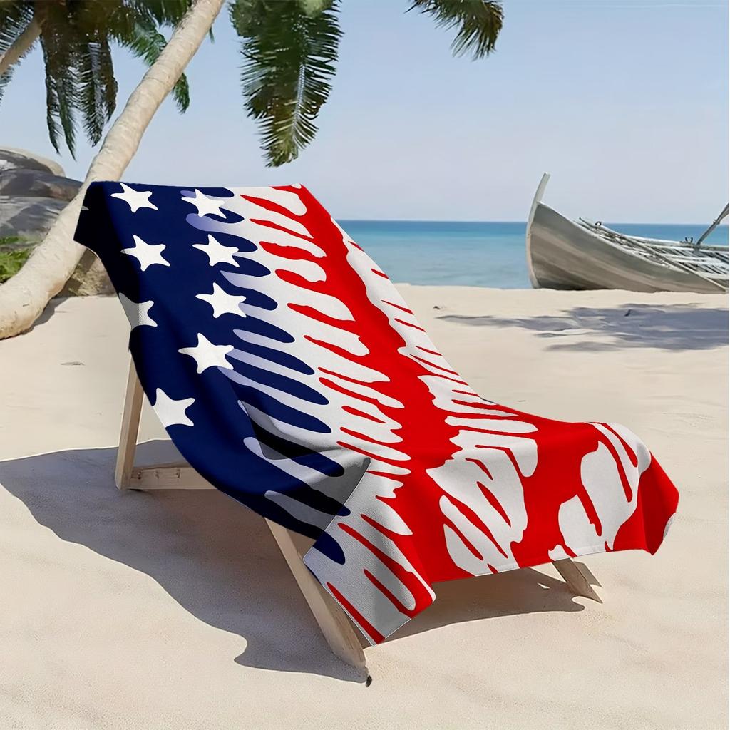 Plážová osuška z polyesterového mikrovlákna se vzorem americké vlajky Stars and Stripes je vysoce savá, vhodná na plavání a výlety na pláž.