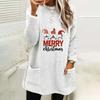 Damen Weihnachtsdruck Rundhals Locker Langarm Tasche Plüsch Hoodie