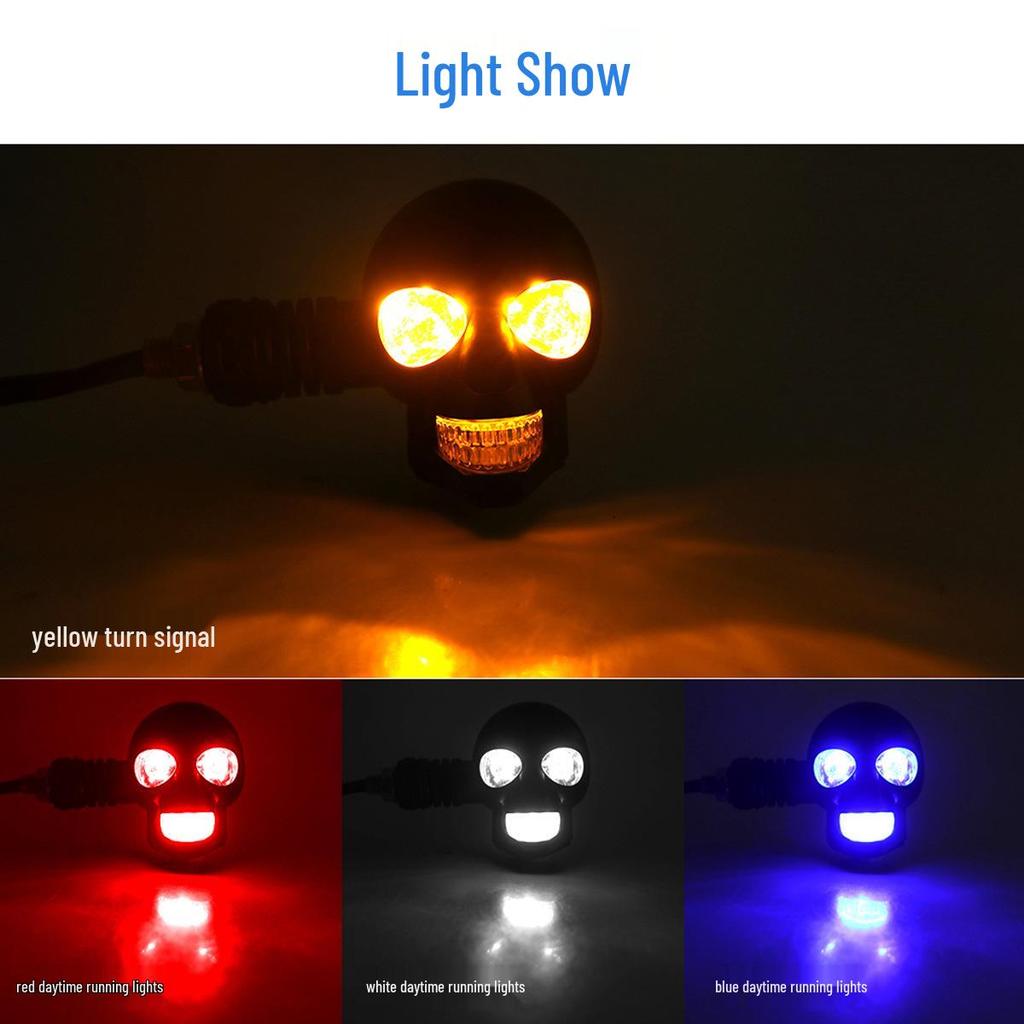 12V Skull LED Motorcycle Turn Signals - White & Yellow Dual Color