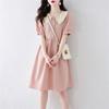 French Style Color Block Short Sleeve Midi Dress
