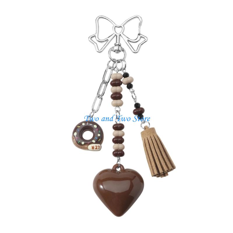 HX6F Multifunctional Mirror Keychain For Bags Keys And Phones With Beaded Heart Design