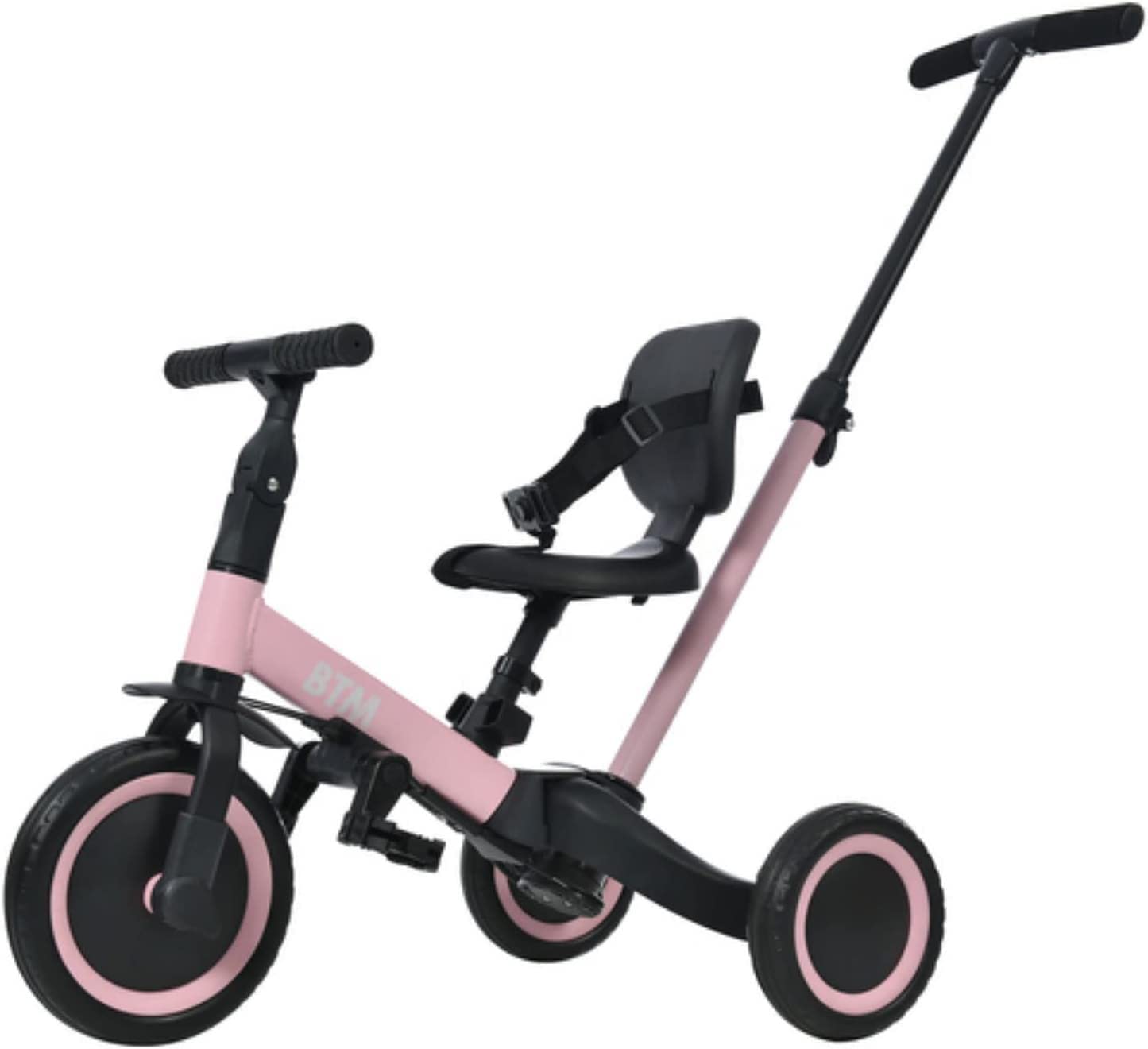 

BTM Трехколесная коляска-велосипед с управлением толкателем, Ультраполный велосипед для детей, Детский подарок, 5-в-1 дуга, педали, руль, легкий, функции, розовый