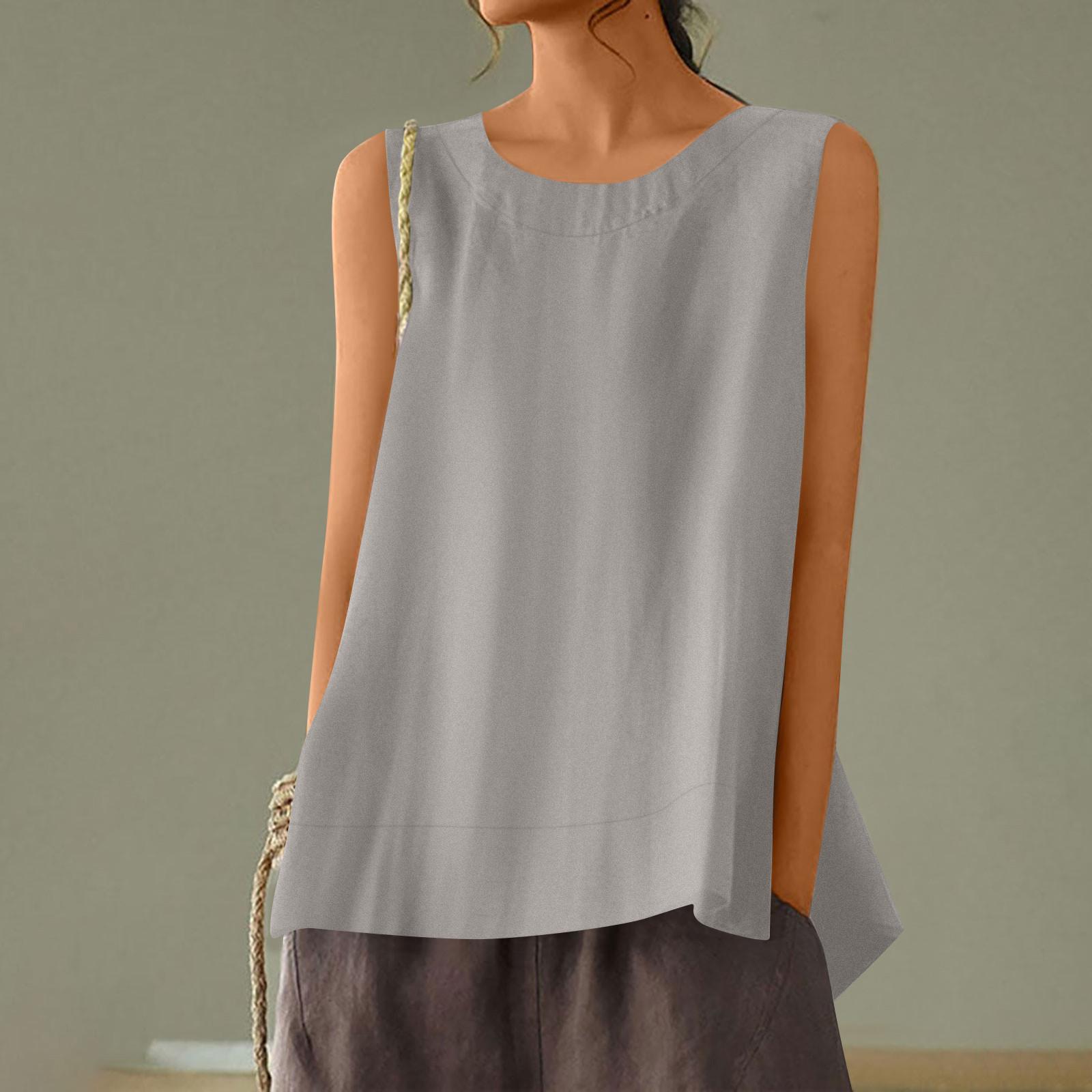 

Жіночий вільний повсякденний бавовняний лляний однотонний жилет без рукавів XL