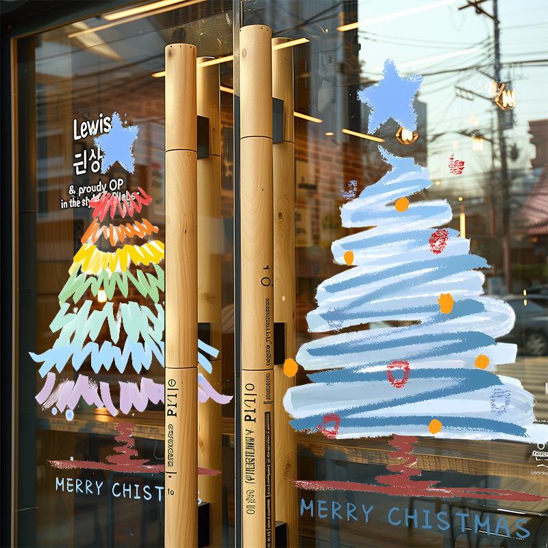 Christmas Glass Sticker, Door Sticker, Christmas Tree Static Sticker, Shopping Mall Window Decoration