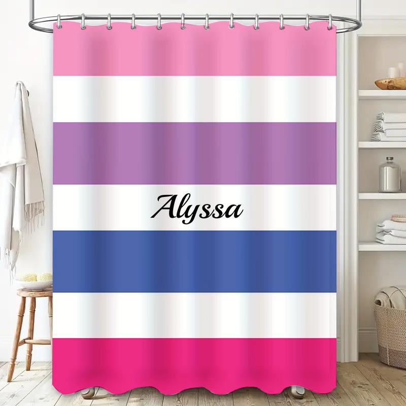 Customizable Bathroom Shower Curtain With Lgbt Pride Flag For Gender Fluid Individuals Name, 72'' X 72'', Pink Purp