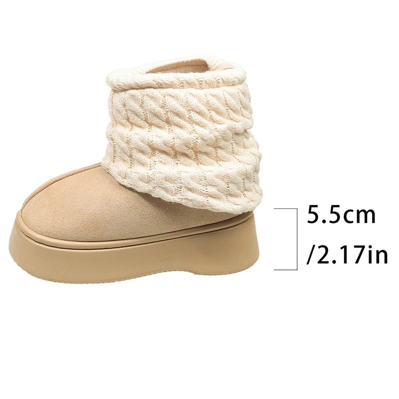 

Fashion Thick Bottom Thicken Plush Snow Boots for Women Winter Faux Suede Platform Ankle Boots Woman Fashion Patchwork Warm Cotton Shoes 36-37 хаки