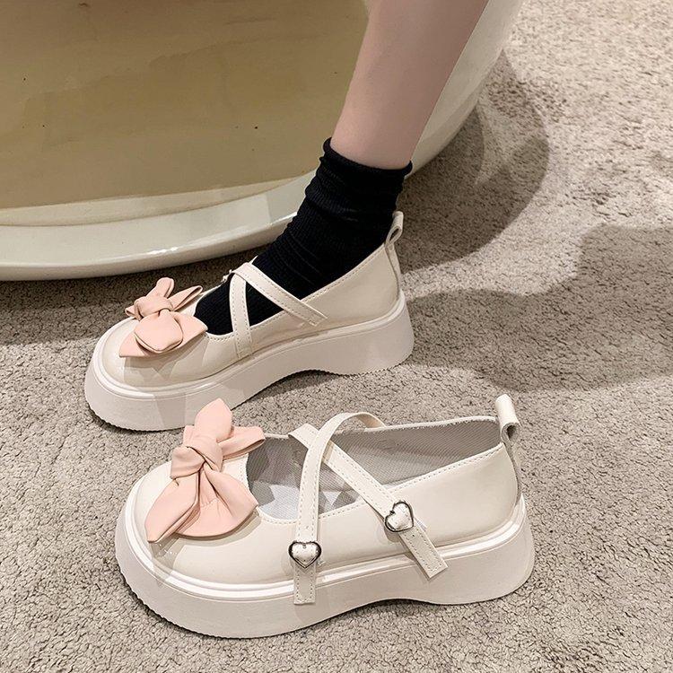 Fashion Platform Muffin Bow PU Leather Shoes Women's 2024 New Autumn Lolita Big Head Mary Jane Single Shoe Student Cosplay Shoes Loafers