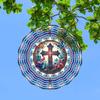 Butterfly Cross Wind Spinner 2D Laser Cut Metal Garden Decor with Floral Design 360 Rotating Hook for Indoor Outdoor Housewarming Gift