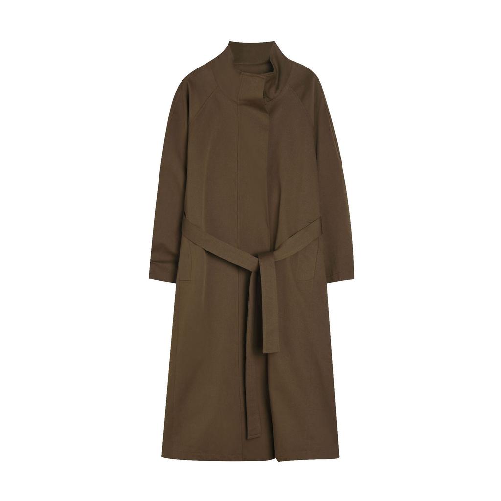 Spring and Summer Simple Big-name Medium and Long Heavy Industry Stand-up Collar Silhouette Trench Coat Loose Temperament Cotton Coat 15887