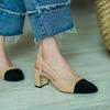 Sommer Mode Colorblocking Flacher Boden Grober Absatz Damen Sandalen Neuer Kleiner Duftiger Stil Flacher Mund Niedriger Absatz Maßgeschneiderte Schuhe