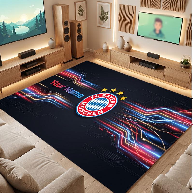 Tappeto in Cristallo di Velluto Personalizzato Bayern Monaco, Stampa Testo Nome Personalizzato, Logo Calcio Morbido Antiscivolo Tappetino per Pavimento Decorazione Casa Regalo