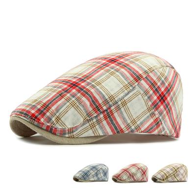 Spring Summer Thin Plaid Beret Women's British Retro Paintsman's Cap Forward Cap Men's Peaked Cap