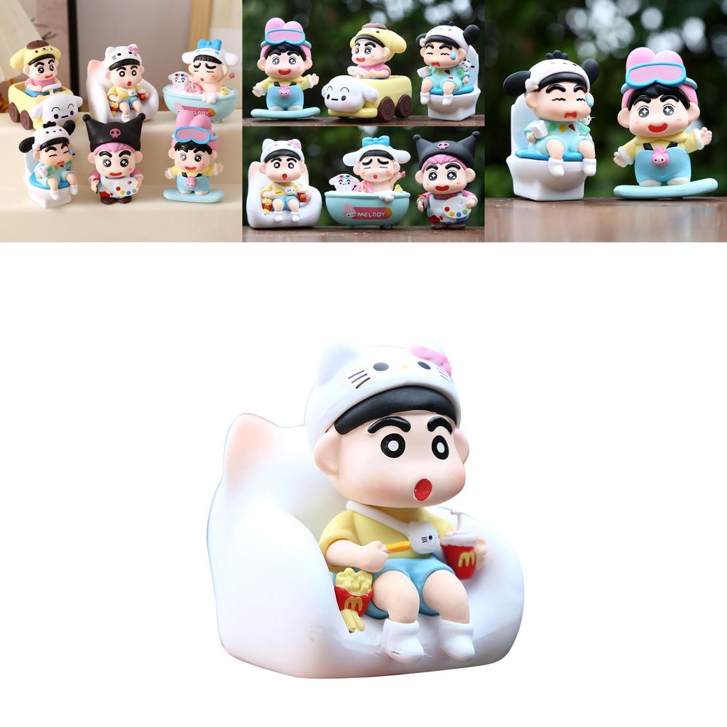 6pcs Crayon Shin Chan Bathing Driving Scene Model Ornament Set For Collectors And Kids