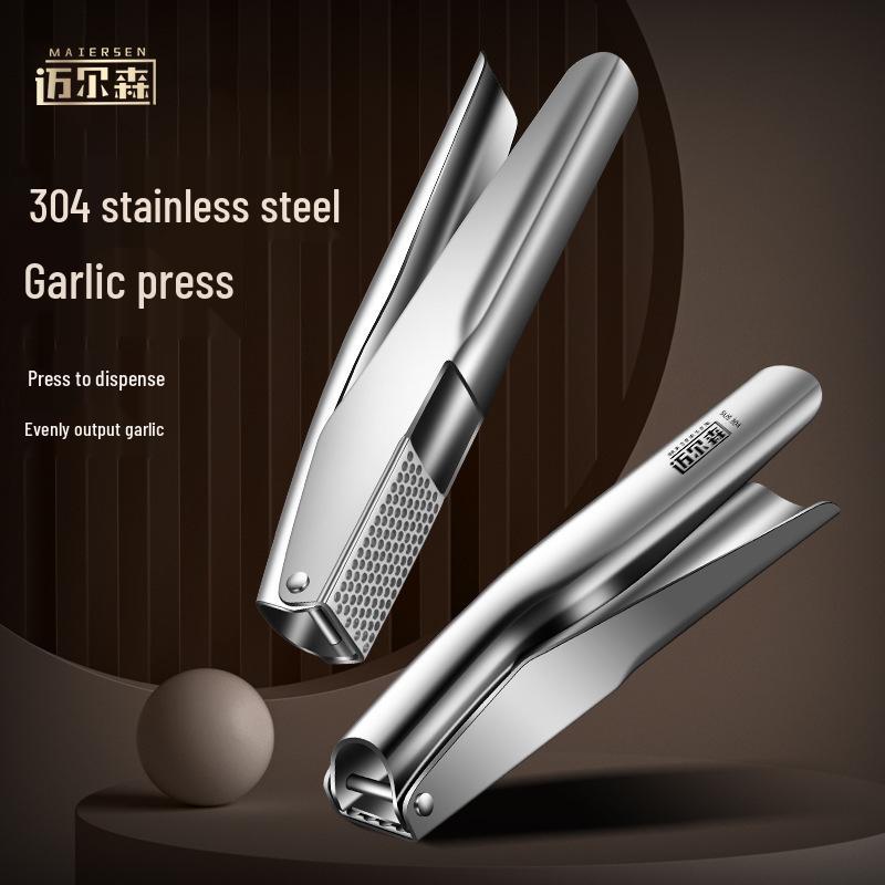 304 Stainless Steel Garlic Press: Thickened Manual Mincer, Safe for Hands, Ensures Even Garlic Extraction.