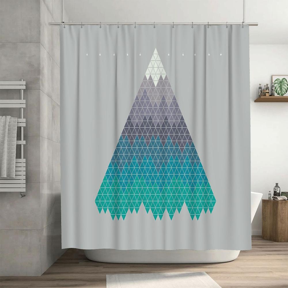 Geometric Triangle Shower Curtain Abstract Modern Waterproof Bathroom Decor Set Liner
