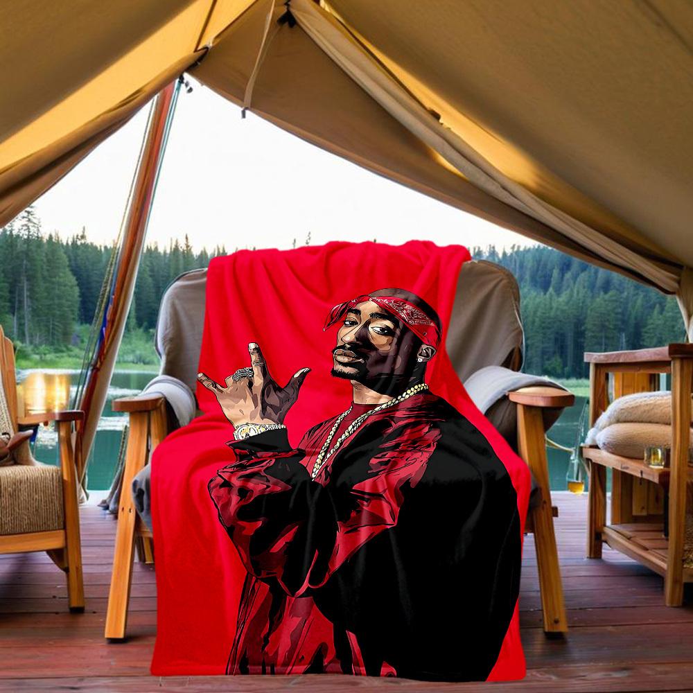 1pc Rapper Icon Tupac Amaru Shakur Outdoor Blanket Lightweight Flannel, Soft & Warm, All-Season Use for Sofa, Outdoor, Camping, Living Room, Office063