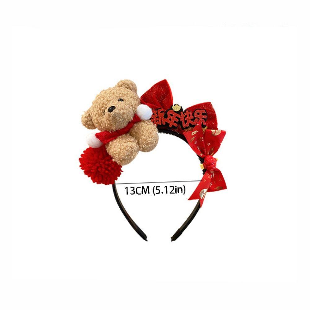 Sweet Cartoon New Year Headband Pony Little Bear Red Velvet Bow Hairband Red Hair Hoop Party Decoration