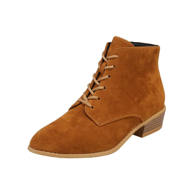 New women's boots autumn and winter small short boots solid color suede pointed lace-up square heel Martin boots
