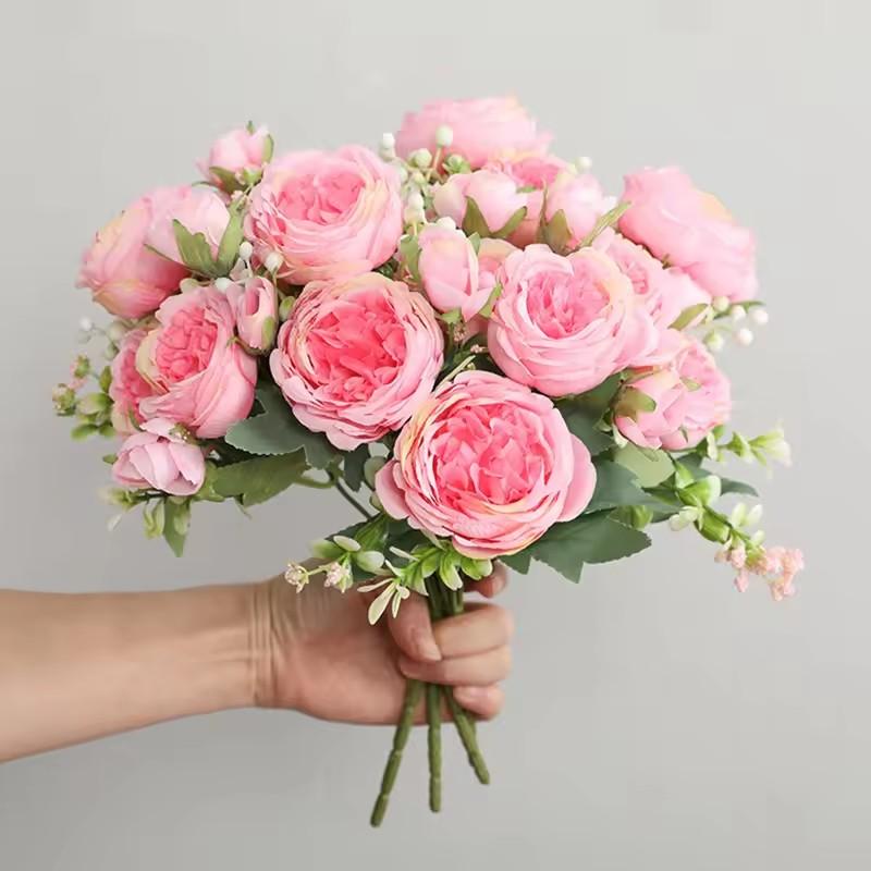 30cm Rose Artificial Flower for Decoration Fake Flowers Silk Peony Faux Bouquet Arrangements for Home Bridal Wedding Party Table