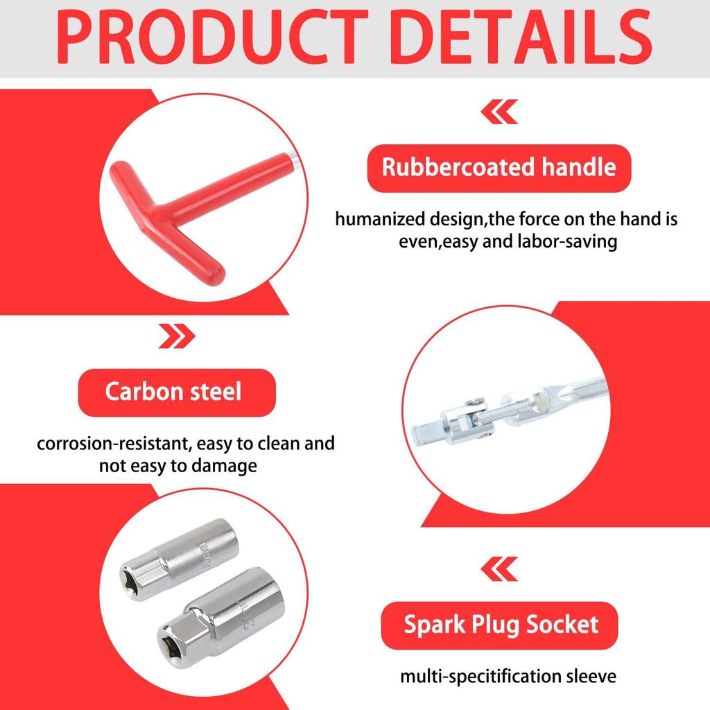 Spark Plug Socket Wrench Set - T-Handle Universal 16Mm (5/8") & 21Mm (13/16") Spark Plug Remover And Taller Tool For Motorcycles, Small Motor