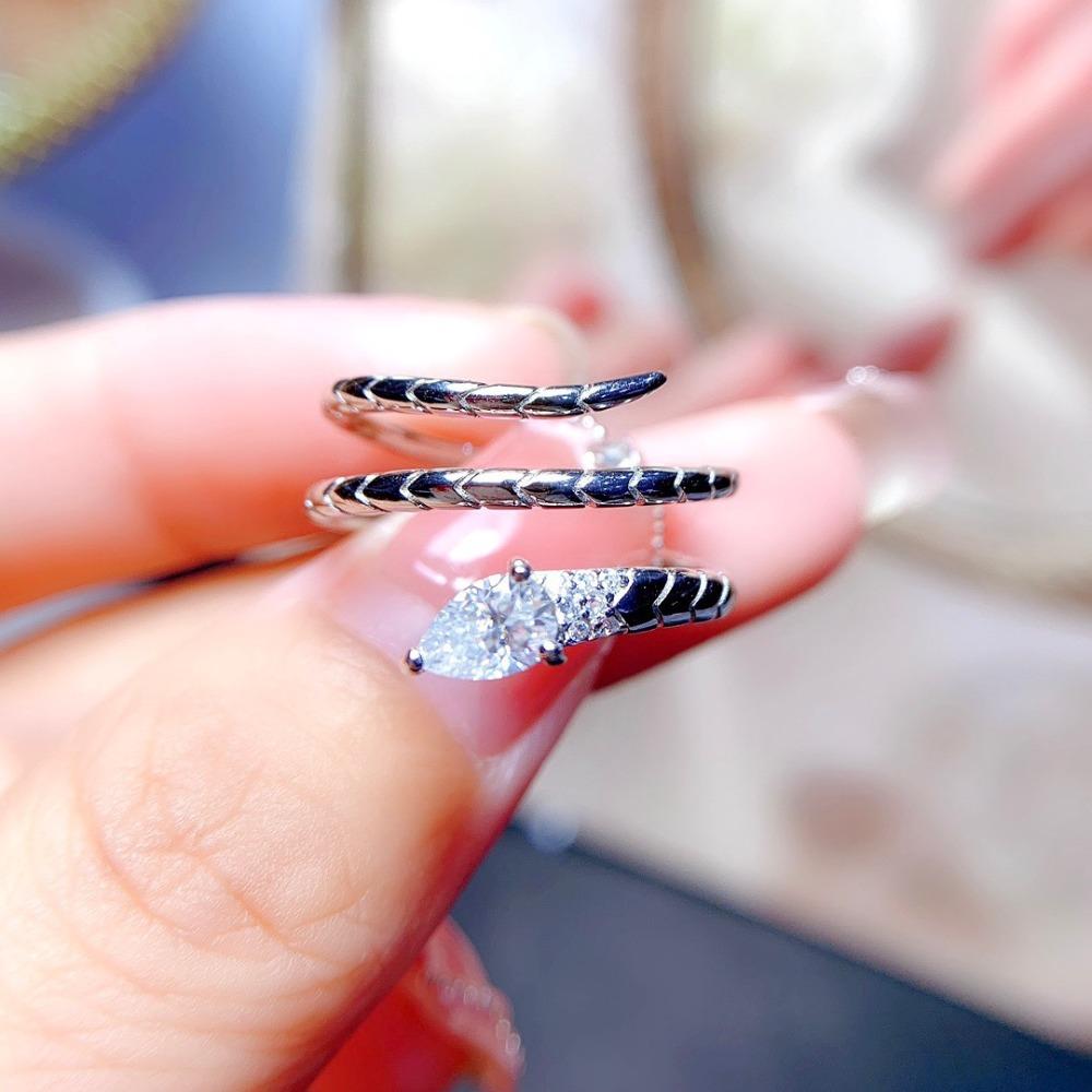 Women Open Snake Ring Trendy Moissanite Diamond Drop Ring Elegant Adjustable Wrap Ring Stylish Jewelry Gift adjustable