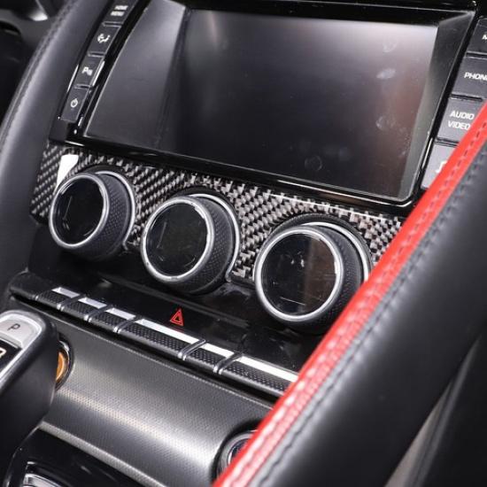 Black Carbon Fiber Center Control AC Panel Trim For Jaguar F-TYPE 2013-