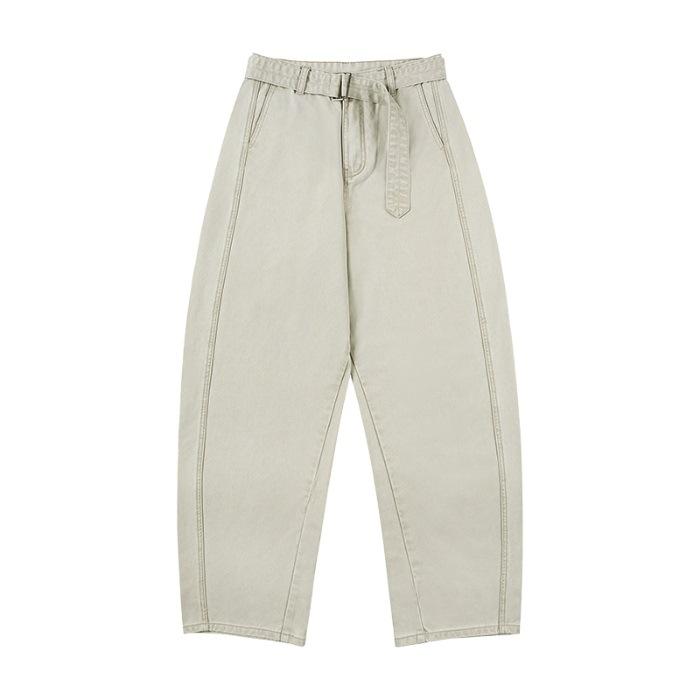 

Spring and Summer American Retro Belted Stone Grinding Casual Pants Wide Men and Women Loose Straight Scimitar Pants S