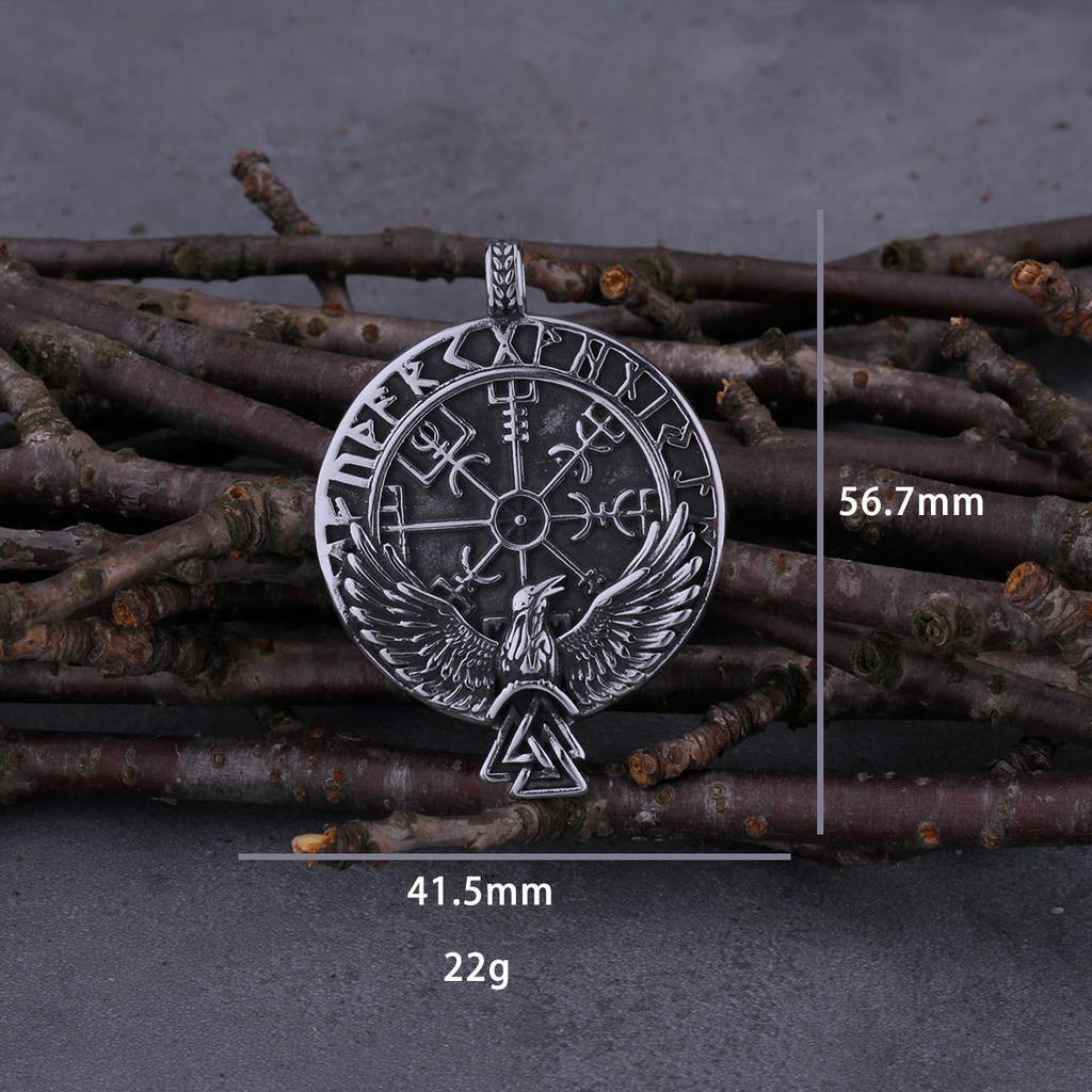 Mens Nordic Viking Compass Odin Raven Pendant Necklace Vintage Scandinavian Rune Amulet Necklace Stainless Steel Jewelry Gift