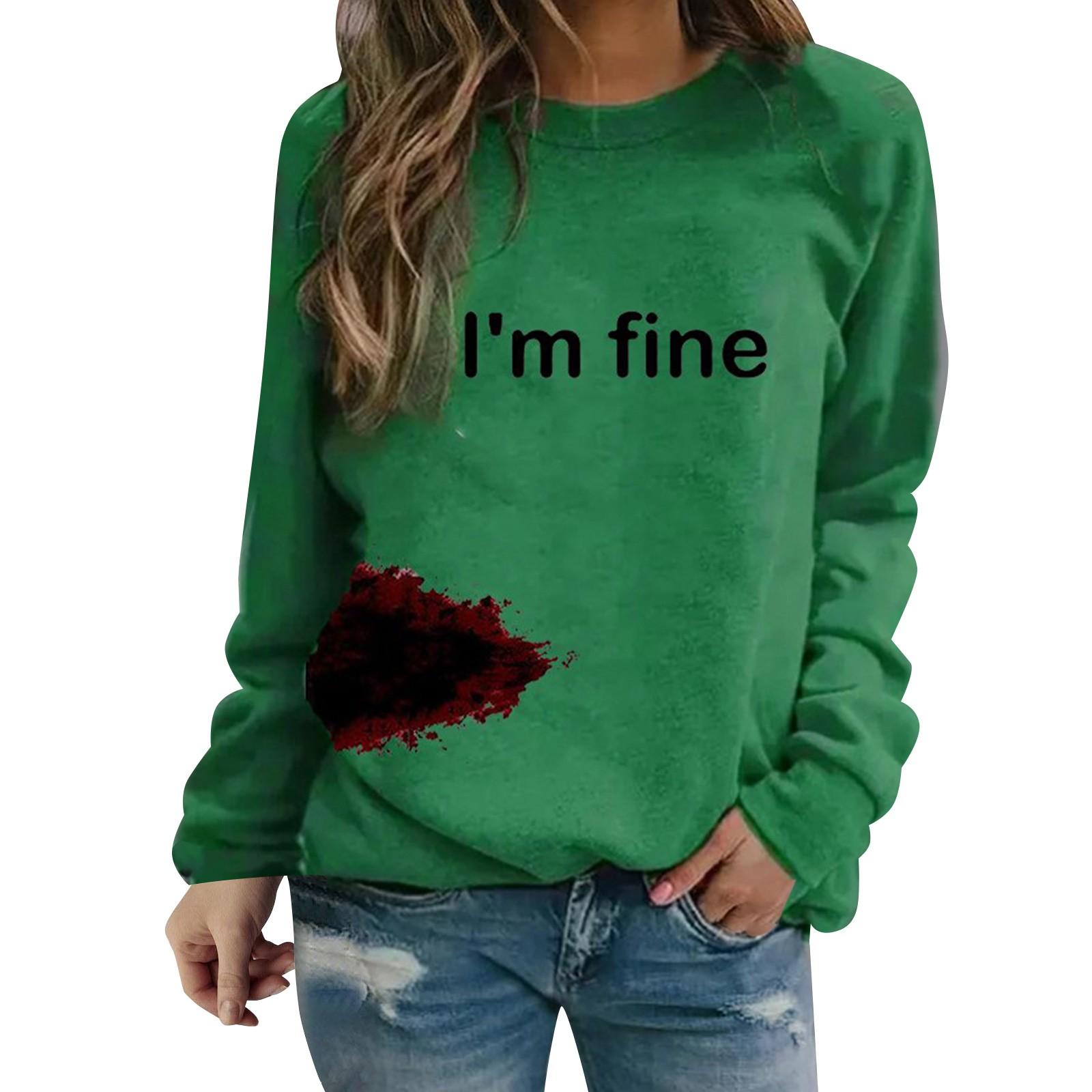 

Женская толстовка с круглым вырезом и узором «кровь» с длинными рукавами I m Fine, легкие толстовки с капюшоном для женщин, женская мода на молнии 2XL