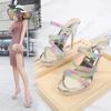 Sandalias refrescantes de verano de zapatos de gelatina, sandalias de tacón alto con lazo de cristal, tendencia, sandalias de tacón alto