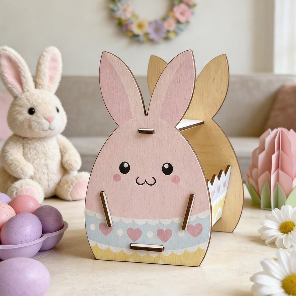 DIY Paint Easter Bunny Basket Wooden Candy Storage Basket Rabbit Storage Box  Easter Parties