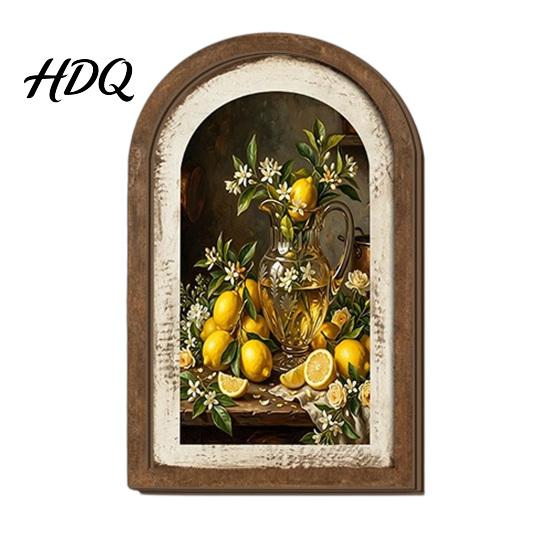 Floral Wall Art Decor Lemon Arched Decor Pastoral Flowers Wooden Sign Nordic Retro Arch Hanging Style Decoration for Home Kitchen Bedroom