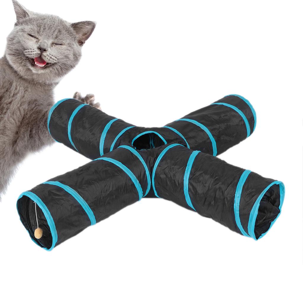 Pet Play Tunnel Collapsible 4 Way Cat Tube with Storage Bag for Cats Dogs Rabbits Indoor and