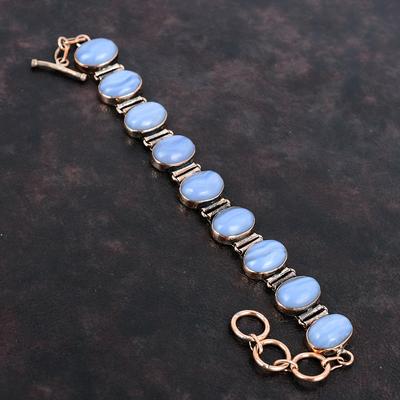 Blue Lace Agate Bracelet Copper Bracelet Natural Gemstone Jewelry Adjustable Chain Bracelet Handmade Bracelet Copper Jewelry Gifts For Wife