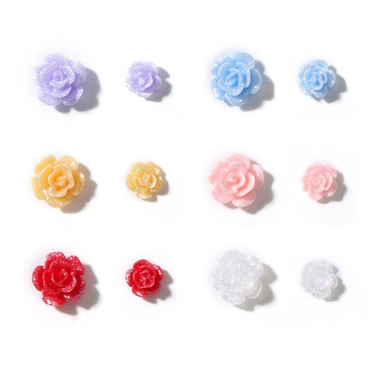 100Pcs/Set Nail Ornament Flower Shape Ice Penetration 3D Effect Resin Camellia Aurora White