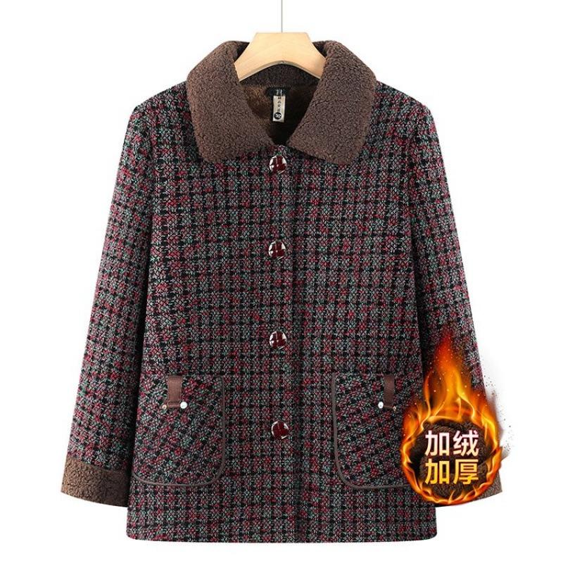 

Middle aged grandmother autumn and winter coat fleece thickened woolen mother outfit old lady warm top loose 5XL [recommended 150-80kg] зелёный