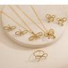 HECHENG, Exquisite Brass Bow Hoop Earrings Ring Necklace Set for Women Tarnish Free Fashion Zircon Gift