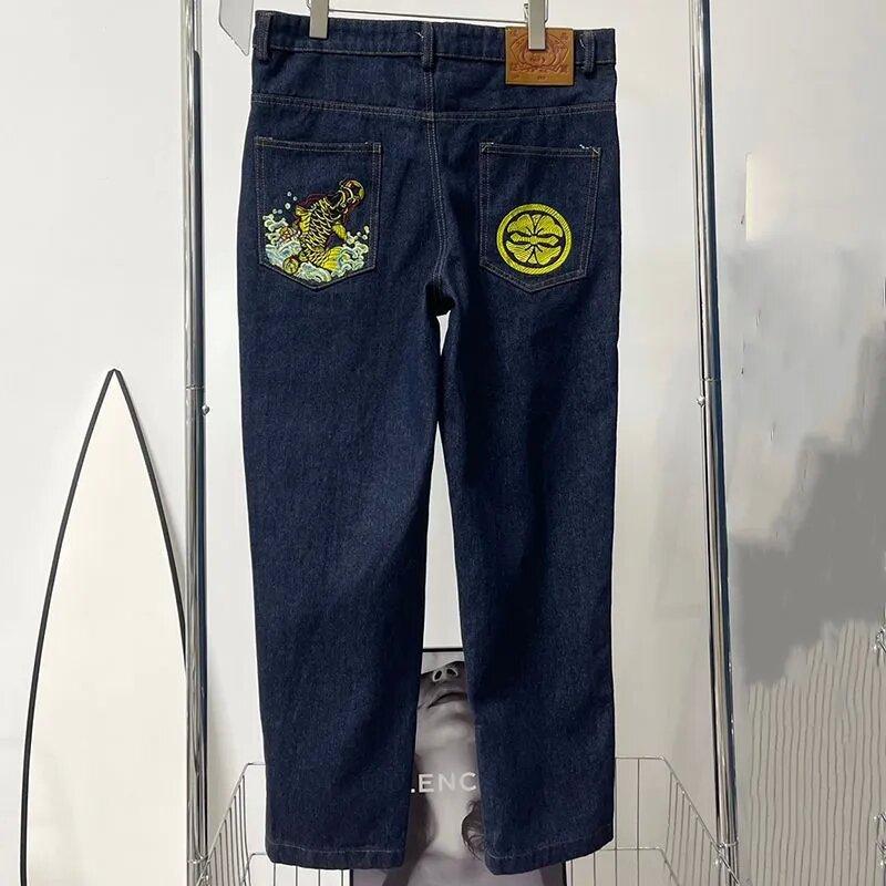 

Унисекс вышитые джинсы женские готические Y2K ретро уличная одежда мужские карго панк винтаж Kpop широкие штаны джинсовые брюки брюки S