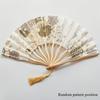 Traditional Chinese Ink Painting Folding Fan Portable Bamboo Cloth Hand Fan with Floral Pattern and Tassel for Qipao Accessory