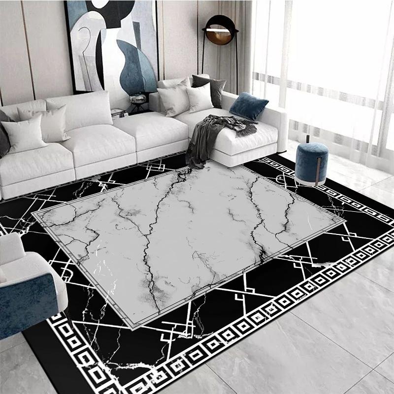 Luxury Black White Marble Print Carpet for Living Room Decor Sofa Coffee Table Rugs Bedroom Lounge Nonslip FloorMat Kitchen Rugs