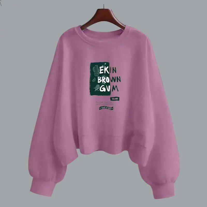 Moletom com capuz de algodão roxo feminino primavera e outono manga longa versão coreana gola redonda solta temporada escolar de setembro início do outono em roupas femininas