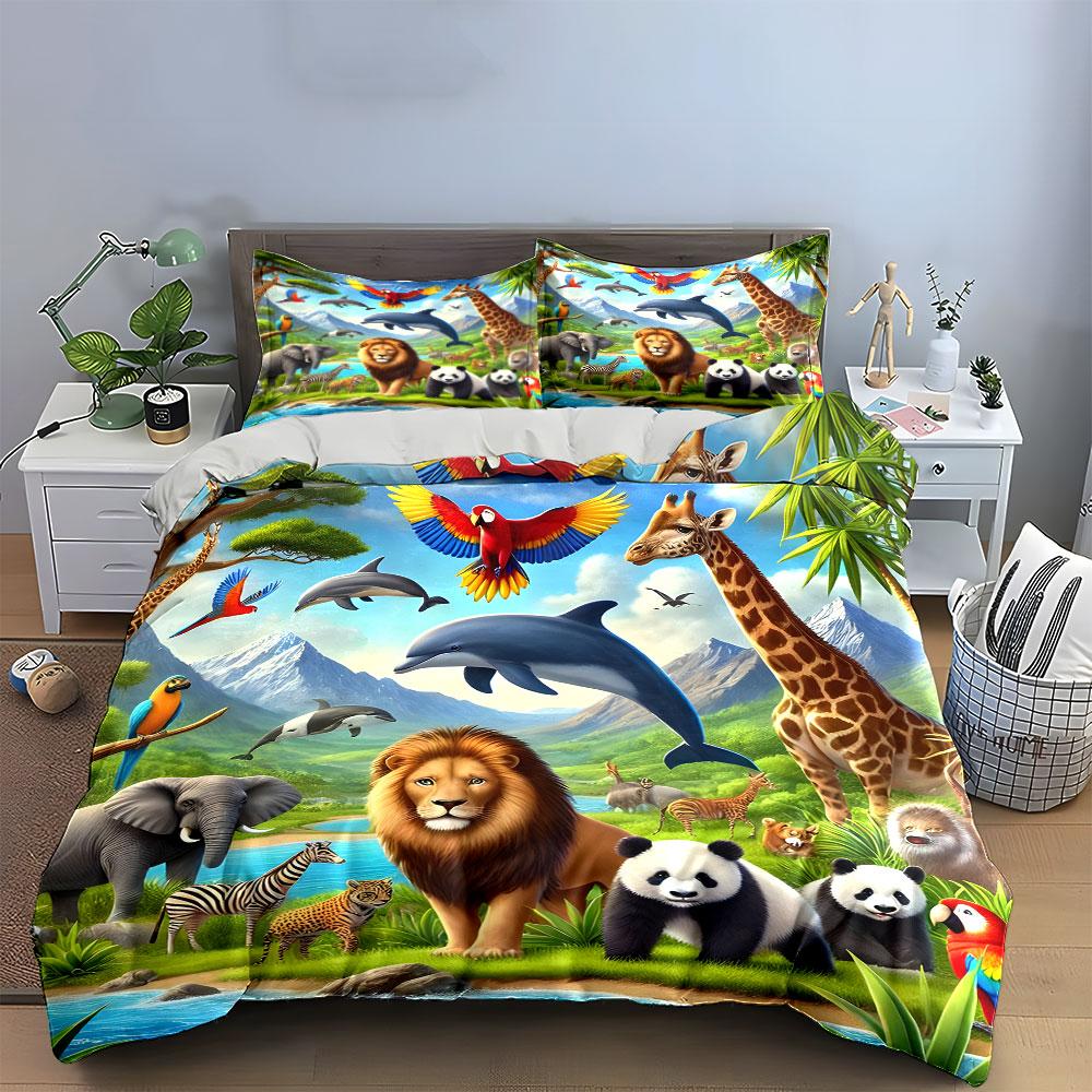Animals Themed Decor Set - Wildlife Multiple Sizes Kid'S And Adults' Bedroom Exquisite 3Pc Bedding Set, Gift