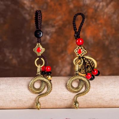 Yousheng Retro Style Snake Keychain Realistic Carvings Good Luck Pendant Chinese Year of The Snake 2025 Keyring Bags Clothing Accessories