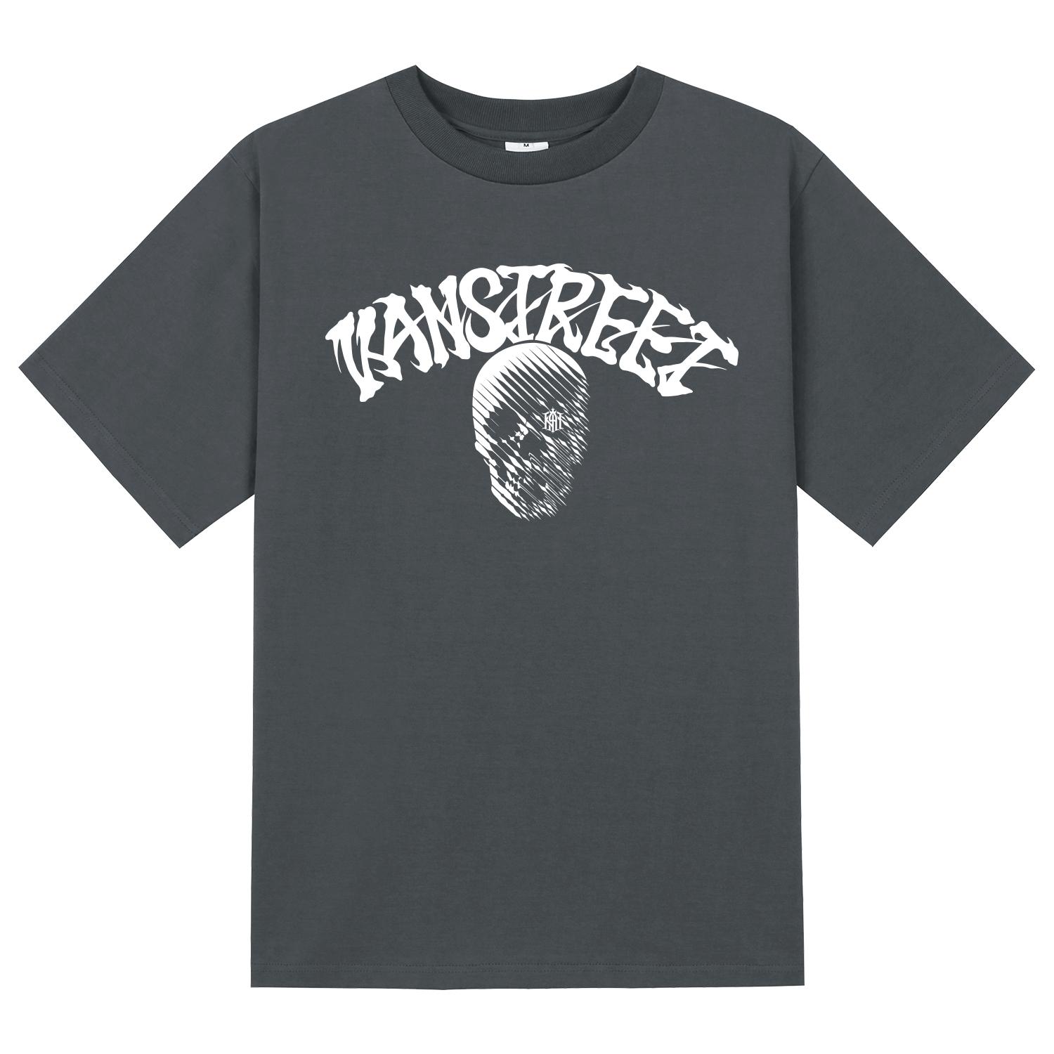 Khan 6312 Ktg0166 Lettering Skullrain Short Sleeve T-Shirt - Gray Gray/S