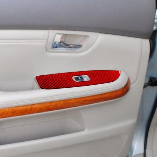 Red Carbon Fiber Interior Rear Door Control Cover Trim For Lexus RX330 RX350