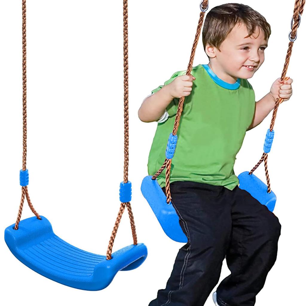 Taeku Kids Swing, Plastic Swing Seat with Rope, Adjustable Tree Swing Set Accessories for Outdoor Indoor Playground (Blue)