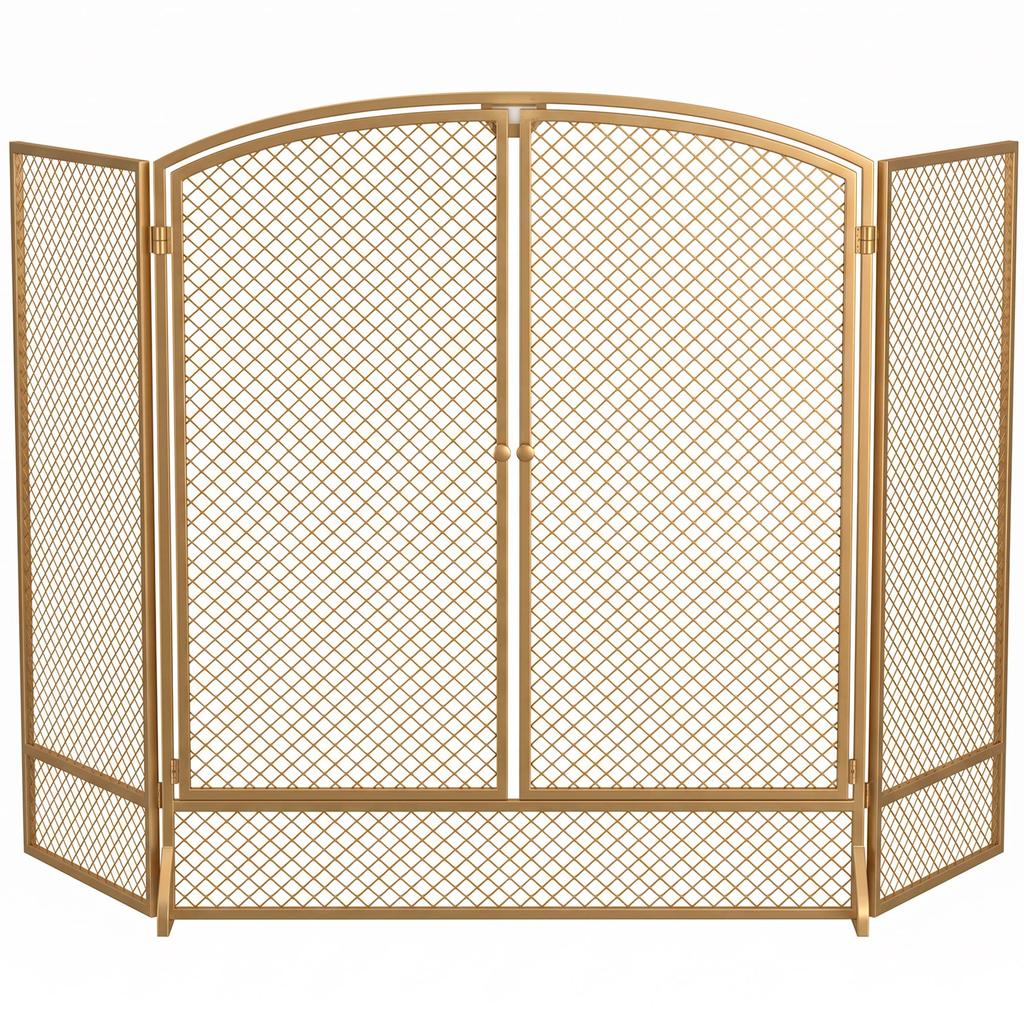Fireplace Screen, 3-Piece Spark Guard with Double Doors 122x75cm