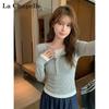 La Chapelle Women's Faux Two-Piece Button-Accented Long Sleeve T-Shirt