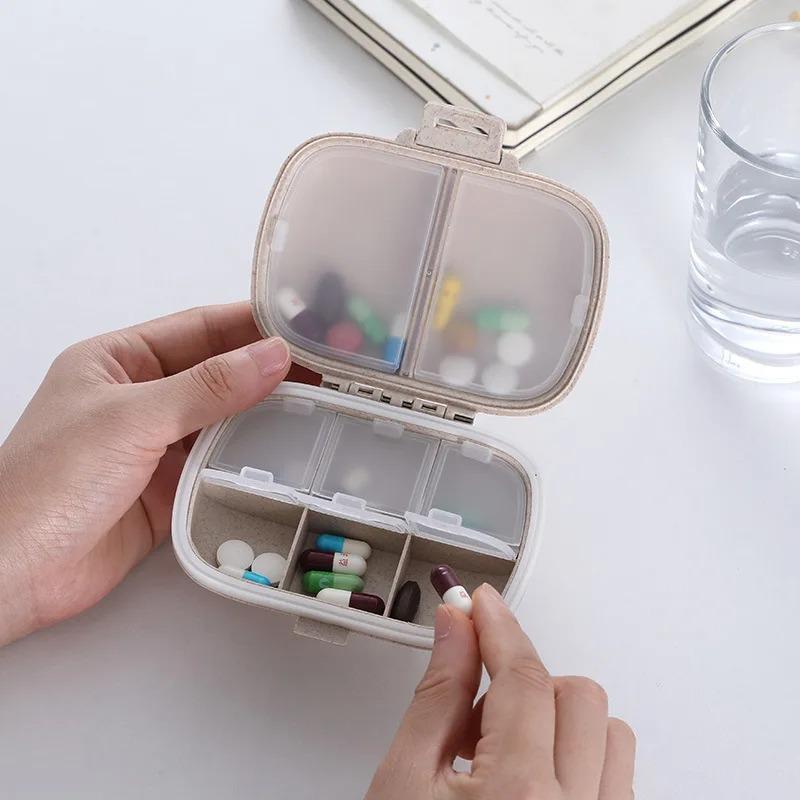Mini przenośny 8 kratek pojemnik na tabletki organizer na leki podróżne pojemnik na tabletki z pszenicą do przechowywania dozownik do leków